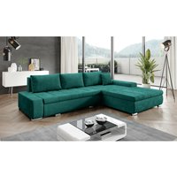 Ecksofa mit Bettkasten Kastalo - Ecksofa l mit Schlaffunktion - Samtstoff, Kissen, Couch - Grün - Grün von GRAINGOLD