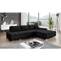 Ecksofa mit Bettkasten Kastalo - Ecksofa l mit Schlaffunktion - Samtstoff, Kissen, Couch - Schwarz - Schwarz von GRAINGOLD