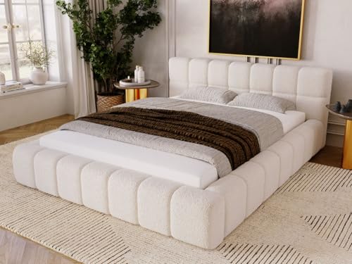 GRAINGOLD Alicante Bett 180x200, Polsterbett mit Bettkasten, Polsterbett mit Stauraum, Bouclé-Stoff, mit Lattenrost, mit Kopfteil, ohne Matratze (Beige, 180x200) von GRAINGOLD