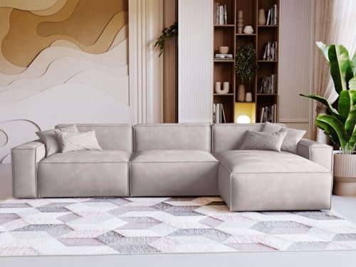 GRAINGOLD Arizona Ecksofa 265x180 cm, L-Form Sofa, Ecksofa für Wohnzimmer, Velour, 3-Sitzer Eckcouch, Modernes Design (Hellgrau, Rechts) von GRAINGOLD