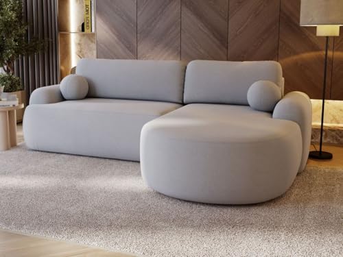 GRAINGOLD Aurio Ecksofa mit Schlaffunktion & Bettkasten 261x177 cm, L-Form Sofa mit Stauraum, Schlafcouch für Wohnzimmer, Bouclé-Stoff, 3-Sitzer Eckcouch, Modernes Design (Grau, Rechts) von GRAINGOLD