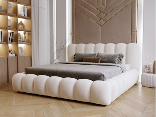 GRAINGOLD Averia Bett 160x200, Polsterbett mit Bettkasten, Polsterbett mit Stauraum, Samt, mit Lattenrost, mit Kopfteil, ohne Matratze (Beige, 160x200) von GRAINGOLD