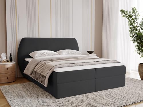 GRAINGOLD Bogota Bett 140x200, Boxspringbett mit Bettkasten, Polsterbett mit Bonell-Matratze, Samt Stoff, mit Topper, mit Kopfteil (Schwarz, 140x200) von GRAINGOLD