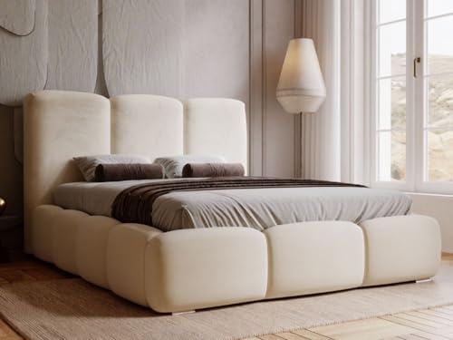 GRAINGOLD Bubble Bett 180x200, Polsterbett mit Bettkasten, Polsterbett mit Stauraum, Samt, mit Lattenrost, mit Kopfteil, ohne Matratze (Beige, 180x200) von GRAINGOLD