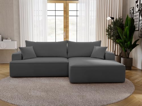 GRAINGOLD California Ecksofa mit Schlaffunktion & Bettkasten 270x165 cm, L-Form Sofa mit Stauraum, Schlafcouch für Wohnzimmer, Velour, 3-Sitzer Eckcouch, Modernes Design (Grau, Rechts) von GRAINGOLD