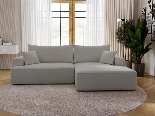 GRAINGOLD California Ecksofa mit Schlaffunktion & Bettkasten 270x165 cm, L-Form Sofa mit Stauraum, Schlafcouch für Wohnzimmer, Velour, 3-Sitzer Eckcouch, Modernes Design (Hellgrau, Rechts) von GRAINGOLD