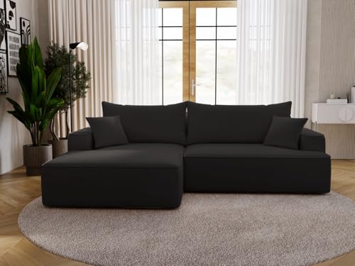 GRAINGOLD California Ecksofa mit Schlaffunktion & Bettkasten 270x165 cm, L-Form Sofa mit Stauraum, Schlafcouch für Wohnzimmer, Velour, 3-Sitzer Eckcouch, Modernes Design (Schwarz, Links) von GRAINGOLD