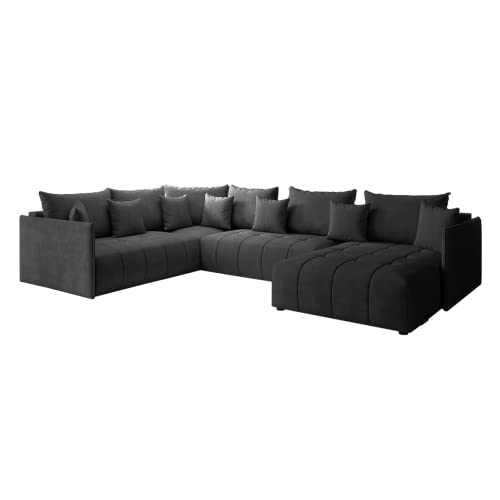 GRAINGOLD Ecksofa Ardi Bis 349 x 239cm - Bequemes, Elegantes, großes Schlafsofa mit Bettkasten, Schlaffunktion - Wohnzimmer Sofa im modernen Stil - Steppungen und Nähte, bequemer Schlaf von GRAINGOLD