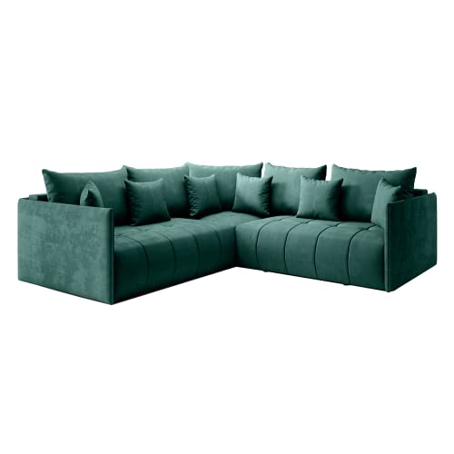 GRAINGOLD Ecksofa Ardi L mit Kissen 239 x 239cm - Bequemes, Elegantes Schlafsofa mit Bettkasten, Schlaffunktion - Wohnzimmer Sofa im modernen Stil - Steppungen und Nähte, bequemer Schlaf von GRAINGOLD