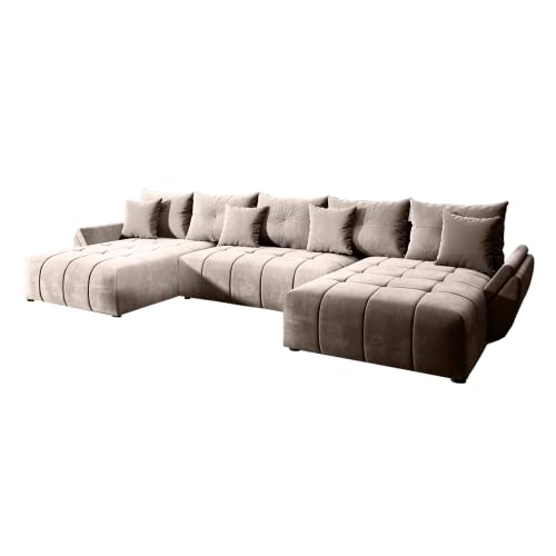 GRAINGOLD Ecksofa Decor U 385 x 190cm - Bequemes, Elegantes, großes Schlafsofa mit Bettkasten, Kissen, Schlaffunktion - Wohnzimmer Sofa im modernen Stil - Bequemer Schlaf von GRAINGOLD