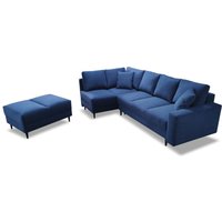 Ecksofa mit Hocker North - Schlaffunktion & Bettkasten - Eckcouch 260x260 cm mit Samtstoff - Ottomane links freistehend - Dunkelblau - Dunkelblau von GRAINGOLD