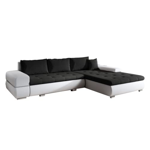 GRAINGOLD Freistehendes Ecksofa Sonia 314 x 210cm - Bequemes, Elegantes, großes Schlafsofa mit Bettkasten, Chromfüße, Gepolsterte Rückseite - Wohnzimmer Sofa im modernen Stil von GRAINGOLD