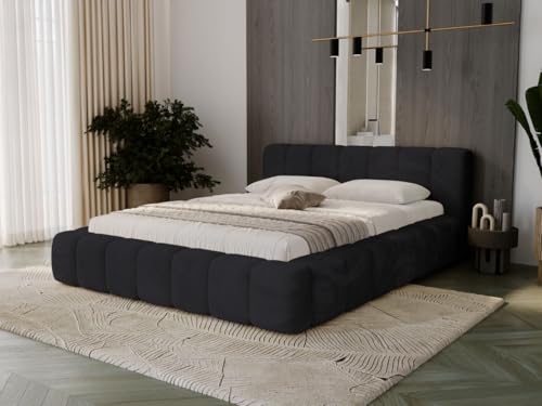 GRAINGOLD Ibiza Bett 160x200, Polsterbett mit Bettkasten, Polsterbett mit Stauraum, Cordstoff, mit Lattenrost, mit Kopfteil, ohne Matratze (Schwarz, 160x200) von GRAINGOLD