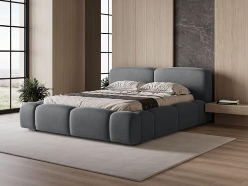 GRAINGOLD Lano Bett 160x200, Polsterbett mit Bettkasten, Polsterbett mit Stauraum, Samt, mit Lattenrost, mit Kopfteil, ohne Matratze (Dunkelgrau, 160x200) von GRAINGOLD
