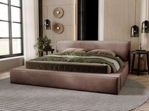 GRAINGOLD Mali Bett 140x200, Polsterbett mit Bettkasten, Polsterbett mit Stauraum, Samt, mit Lattenrost, mit Kopfteil, ohne Matratze (Braun, 140x200) von GRAINGOLD