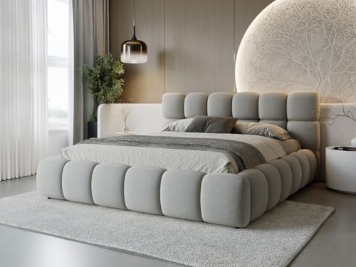 GRAINGOLD Modo Bett 180x200, Polsterbett mit Bettkasten, Polsterbett mit Stauraum, Samt, mit Lattenrost, mit Kopfteil, ohne Matratze (Grau, 180x200) von GRAINGOLD