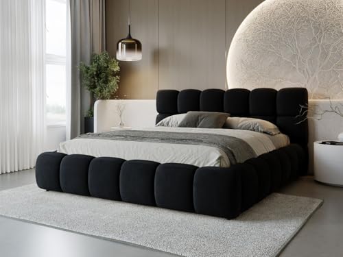 GRAINGOLD Modo Bett 200x200, Polsterbett mit Bettkasten, Polsterbett mit Stauraum, Samt, mit Lattenrost, mit Kopfteil, ohne Matratze (Schwarz, 200x200) von GRAINGOLD