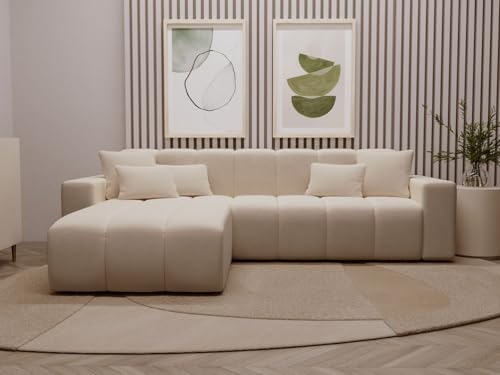GRAINGOLD Nork Ecksofa 265x180 cm, L-Form Sofa, Ecksofa für Wohnzimmer, Velour, 4-Sitzer Eckcouch, Modernes Design (Beige, Links) von GRAINGOLD