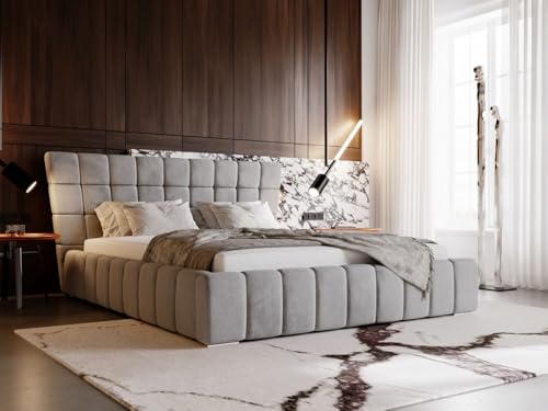 GRAINGOLD Paris Bett 160x200, Polsterbett mit Bettkasten, Polsterbett mit Stauraum, Samt, mit Lattenrost, mit Kopfteil, ohne Matratze (Dunkelgrau, 160x200) von GRAINGOLD