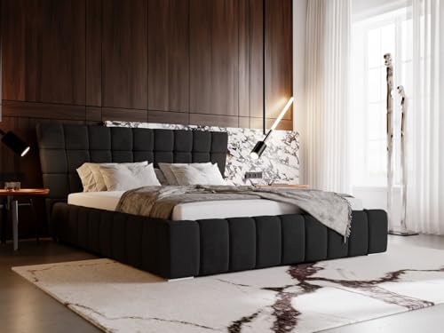 GRAINGOLD Paris Bett 160x200, Polsterbett mit Bettkasten, Polsterbett mit Stauraum, Samt, mit Lattenrost, mit Kopfteil, ohne Matratze (Schwarz, 160x200) von GRAINGOLD