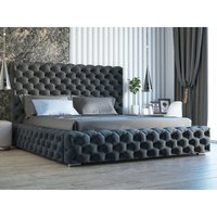 GRAINGOLD Polsterbett 120x200 cm Heaven - Chesterfield Bett mi Lattenrost - Samtstoff & Bettkasten - Schwarz (Monolith 95) - Schwarz von GRAINGOLD