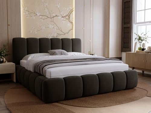 GRAINGOLD Royal Bett 200x200, Polsterbett mit Bettkasten, Polsterbett mit Stauraum, Samt, mit Lattenrost, mit Kopfteil, ohne Matratze (Dunkelgrau, 200x200) von GRAINGOLD