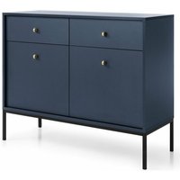 Sideboard 104cm Amor - Kommodenschrank auf Beinen, Kommode für Wohnzimmer - Kommode mit 2 Türen und 2 Schubladen - Dunkelblau - Dunkelblau - Graingold von GRAINGOLD