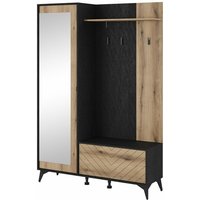 Garderoben-Set Deyn - Kleiderschrank, Schuhschrank, Wandgarderobe - Schwarz / Evoke-Eiche - Schwarz / Braun - Graingold von GRAINGOLD