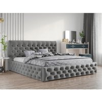 Glamour Chesterfield Bett 140x200 cm Velutto - Grau (Magic velvet 2217) - Grau - Graingold von GRAINGOLD