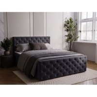 Graingold - Boxbett mit Bettkasten 140x200, Dunkelgrau Samt, Montego von GRAINGOLD