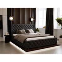 Polsterbett mit Bettkasten 200x200, Schwarz Samt, Kingston von GRAINGOLD