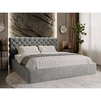 Polsterbett mit Bettkasten 200x200, Grau Samt, Apollo von GRAINGOLD
