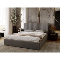 Polsterbett mit Bettkasten 200x200, Grau Samt, Malmo von GRAINGOLD