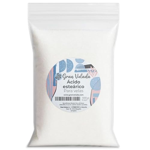 Gran Velada Pflanzliche Stearinsäure für Kerzen, 1 kg, natürlicher Härter für die Kerzenherstellung, Stearic Acid oder Stearin für Kerzen, verbessert die Härte, Deckkraft und Speicherung von Aroma und Gran Velada Pflanzliche Stearinsäure für Kerzen, 1 kg, natürlicher Härter für die Kerzenherstellung, Stearic Acid oder Stearin für Kerzen, verbessert die Härte, Deckkraft und Speicherung von Aroma und von GRAN VELADA