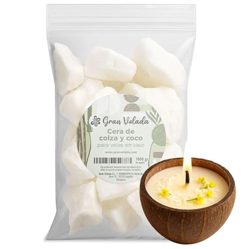 Gran Velada - Raps- und Kokoswachs 1 kg für Kerzen im Glas | Gemüse für Kerzen im Glas | hohe Duftkapazität (bis zu 12 %) | Glattes und gleichmäßiges Finish von GRAN VELADA