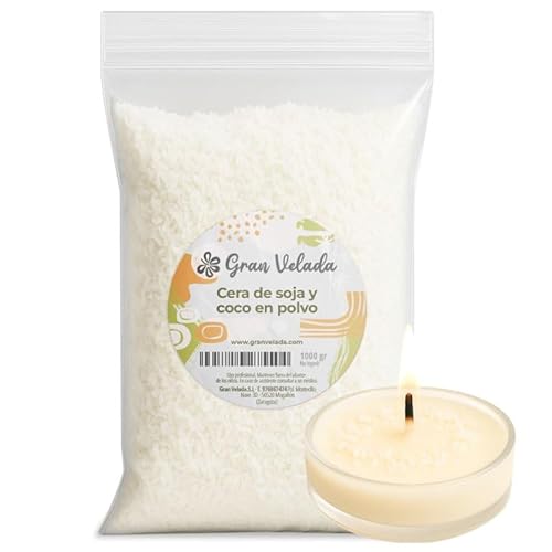 Gran Velada - Soja- und Kokoswachs in Pulverform, 1 kg, natürlich und vegan, für Kerzen im Glas und Lufterfrischer, hohe Duftkapazität (bis zu 8 %) von GRAN VELADA