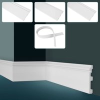 Sockelleisten weiß, pu Hartschaum & Flexibel - 2m Fußleisten mit Kabelkanal CR-Serie: Max. Paket (bester Meterpreis), CR942 - 100x20mm - Grand Decor von GRAND DECOR