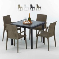 Grand Soleil - Schwarz Quadratisch Tisch und 4 Stühle Farbiges Polypropylen-Außenmastenset Arm Bistrot Passion Farbe: Braun von GRAND SOLEIL