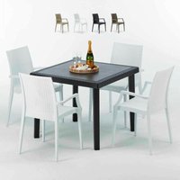 Grand Soleil - Schwarz Quadratisch Tisch und 4 Stühle Farbiges Polypropylen-Außenmastenset Arm Bistrot Passion Farbe: Weiß von GRAND SOLEIL