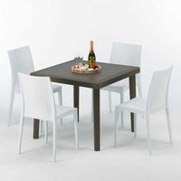Poly Rattan Tisch Quadratisch mit 4 Bunten Stühlen 90x90 Braun Brown Passion von GRAND SOLEIL