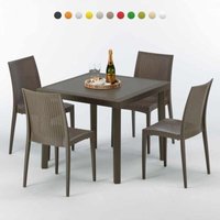 Poly Rattan Tisch Quadratisch mit 4 Bunten Stühlen 90x90 Braun Brown Passion von GRAND SOLEIL