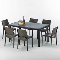 Poly Rattan Tisch Rechteckig mit 6 Bunten Polyrattan Stühlen 150x90 Schwarz von GRAND SOLEIL