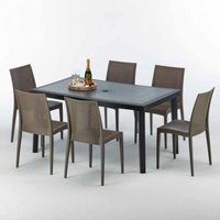 Poly Rattan Tisch Rechteckig mit 6 Bunten Polyrattan Stühlen 150x90 Schwarz von GRAND SOLEIL