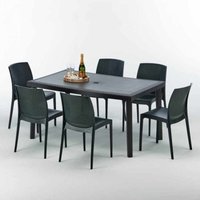 Poly Rattan Tisch Rechteckig mit 6 Bunten Polyrattan Stühlen 150x90 Schwarz von GRAND SOLEIL