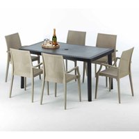Poly Rattan Tisch Rechteckig mit 6 Bunten Polyrattan Stühlen 150x90 Schwarz Poly Rattan Tisch Rechteckig mit 6 Bunten Polyrattan Stühlen 150x90 Schwarz von GRAND SOLEIL