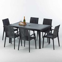 Poly Rattan Tisch Rechteckig mit 6 Bunten Polyrattan Stühlen 150x90 Schwarz Poly Rattan Tisch Rechteckig mit 6 Bunten Polyrattan Stühlen 150x90 Schwarz von GRAND SOLEIL