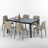 Poly Rattan Tisch Rechteckig mit 6 Bunten Polyrattan Stühlen 150x90 Schwarz Poly Rattan Tisch Rechteckig mit 6 Bunten Polyrattan Stühlen 150x90 Schwarz von GRAND SOLEIL