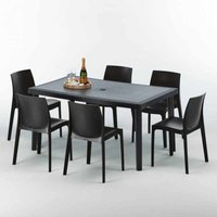 Poly Rattan Tisch Rechteckig mit 6 Bunten Polyrattan Stühlen 150x90 Schwarz Poly Rattan Tisch Rechteckig mit 6 Bunten Polyrattan Stühlen 150x90 Schwarz von GRAND SOLEIL
