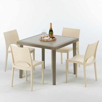 Polyrattan Tisch Quadratisch mit 4 Bunten Stühlen 90x90 Beige Elegance von GRAND SOLEIL