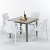 Polyrattan Tisch Quadratisch mit 4 Bunten Stühlen 90x90 Beige Elegance Polyrattan Tisch Quadratisch mit 4 Bunten Stühlen 90x90 Beige Elegance von GRAND SOLEIL
